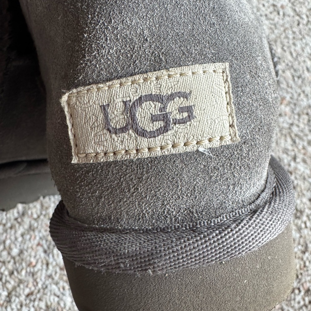 GUC Uggs Women’s Winter Gray Suede Boots with Corduroy Bows Fleece Lined Ankle - Picture 10 of 15